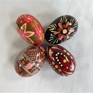 Vintage Set of 4 Pysanky Pysanka Polish Ukranian Wood Hand Painted Easter Eggs